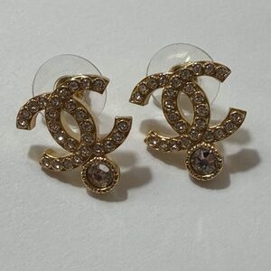 Chanel Gold Crystal CC Earrings